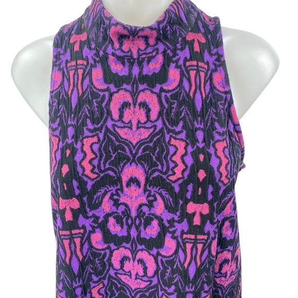 Free People Amelia Purple Wool Aztec Knit Sleeveless Mock Neck Mini Tank Dress S - Picture 3 of 5